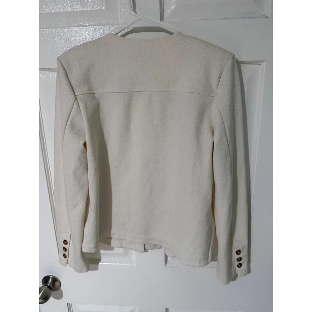 Banana Republic Women XS Cream Collarless Button Front Jacket Blazer Off White